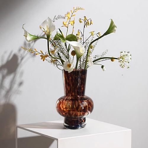 8" High Luxe Leopard Glass Vase — Unique Modern Amber Brown Centerpiece for Home Decor, Gifts & Everyday Elegance