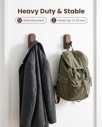 Wooden Wall Hooks for Hanging - 4 Pack Heavy Duty Coat Hooks Wall Mount- Solid Walnut Wood Hat, Bag, Backpack & Towel Hooks - Modern Key Holder for Bathroom & Entryway (Dark Walnut) - color: Dark Walnut