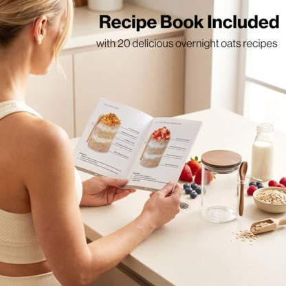 Overnight Oats Containers with Lids - Glass Mason Jars, Meal Prep | Acacia Wood, Airtight Silicone Seal Set of 4 - Includes Spoons, 40 Labels for Chia Pudding, Yogurt, Cereal, Oatmeal - color: 4 pack - Acacia Lid