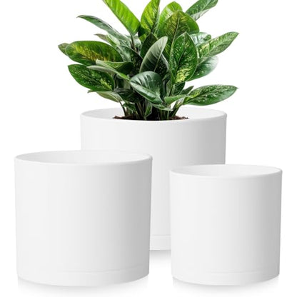 Large Plant Pots Set of 3 – 8", 9", 10" Indoor Flower Pots with Drainage Holes and Saucers, Big Planters for Monstera, Fiddle Leaf Fig, Snake Plant – 5 Colors - color: White