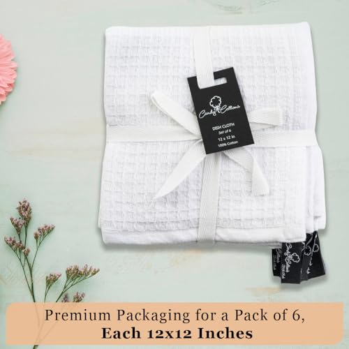 DishCloths Kitchen|Waffle Terry Weave Hand Towels|Cotton 12"x12" Reusable Dish Rags Washing Scrub Cleaning Dishes|Dish Bar Mop Towels Hand Wipes| washcloth |6 Pc Set-White - color: White