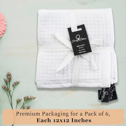 DishCloths Kitchen|Waffle Terry Weave Hand Towels|Cotton 12"x12" Reusable Dish Rags Washing Scrub Cleaning Dishes|Dish Bar Mop Towels Hand Wipes| washcloth |6 Pc Set-White - color: White