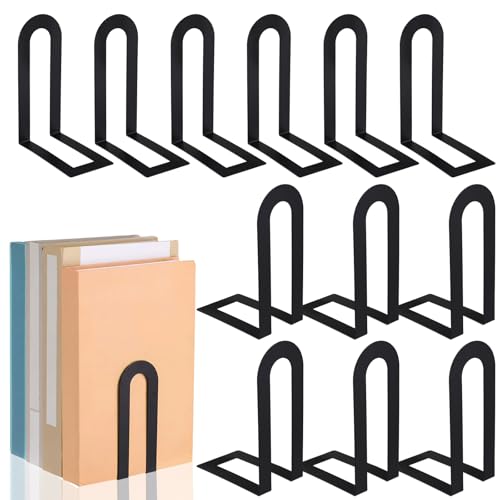 12 Pcs Metal Book Ends, Minimalist Black, 5.5 * 3.75 * 2.25inch | Decorative Bookends for Shelves, Stackable Organizer for Home Office, Geometric Design Holds Books Upright, Dorm Decor - color: Black, size: 5.5*3.75*2.25inch