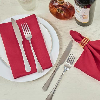 DarkRed 17x17 Polyester Linen Farmhouse Cloth Napkins Set of 8 | Waterproof, Stain Resistant, Shrink Proof, Washable, fabric, Outdoor, Reusable, Dining, Wedding, Kitchen, Party, Birthday - color: Darkred