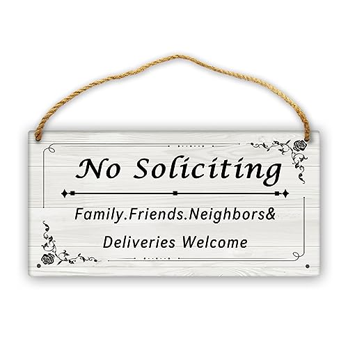 No Soliciting Sign for House 12 x 6 Inches, No Soliciting Family Friends Neighbors & Deliveries Welcome Sign Farmhouse Wooden Hanging Sign Rustic Wall Art Plaque Decor for Front Door Porch Yard - color: No Soliciting