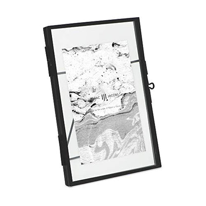 Isaac Jacobs 4x6 Black Vertical Metal Floating Photo Frame, Locket Closure | Modern Style Brass and Glass, Metal Floating Desk Photo Frame (Vertical), with Locket Closure, Art, Mementos & Keepsakes - size: 4x6