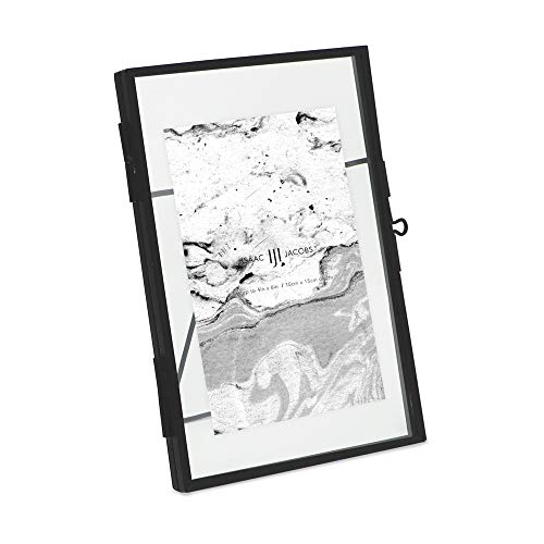 Isaac Jacobs 4x6 Black Vertical Metal Floating Photo Frame, Locket Closure | Modern Style Brass and Glass, Metal Floating Desk Photo Frame (Vertical), with Locket Closure, Art, Mementos & Keepsakes - size: 4x6