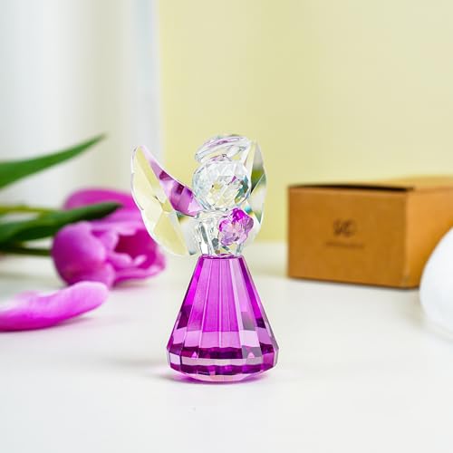 3'' Purple Crystal Guardian Angel Figurine Art Glass Angel Gifts For Women | Statue Collectibles,Christmas Thanksgiving Home Room Decor - style: Purple Angel