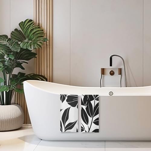 Boho Black and White Kitchen & Bath Towels Set, 2 x 16x24 Inch Floral Dish & Hand Towels - color: 24- Abstract Towels