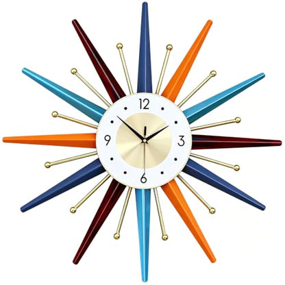 Large Wall Clock 22 Inch, Mid Century Wall Clock Starburst Clock, Retro 3D Metal Decorative Clock Non Ticking Battery Operated for Living Room, Bedroom, Kitchen, Gold