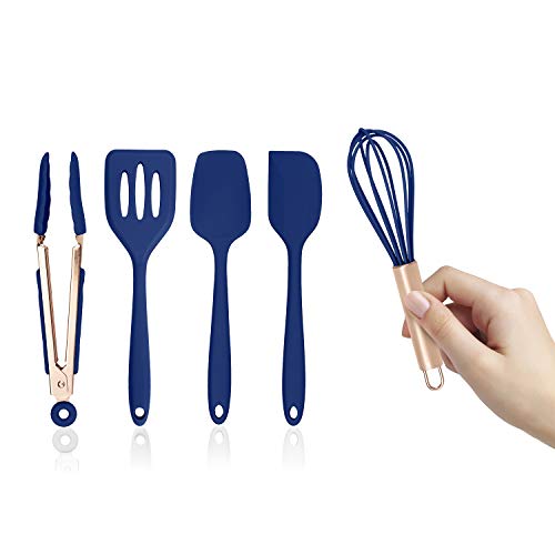 COOK WITH COLOR Silicone Cooking Utensils, Kitchen Utensil Set, Easy to Clean Silicone Kitchen Utensils, Cooking Utensils for Nonstick Cookware, Kitchen Gadgets Set, Mini, Navy - color: Navy, size: Mini