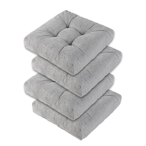 Chair Cushions for Dining Chairs Set of 4, Memory Foam Kitchen Chair Cushions, Tufted Indoor Chair Pads, 16" x 16 x 3, Grey - color: Grey, size: Set of 4
