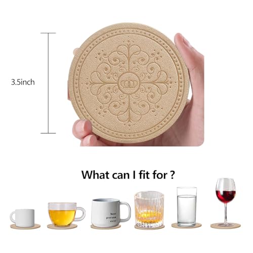 Coasters Set of 6 - PU Leather Coasters for Drinks with Holder - Gold - color: Gold