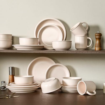 GZG 8 Inch Ceramic Dinner Salad Plates, Set of 4, Cream Mist | Rustic Matte Glaze Stoneware Dinnerware, Microwave & Dishwasher Safe, For Salad, Dessert, Appetizer, Everyday Use - color: Cream Mist, size: 4 pcs Salad Plate Set
