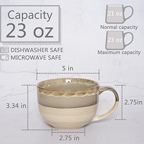Ceramic Jumbo Coffee Mug Set of 2, 23 Oz, Large Mug Soup Bowls with Handles, Dishwasher and Microwave Safe (Brown Grey) - color: Brown Grey