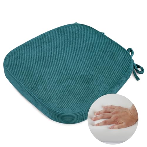 2.5" Thick Chair Cushions for Dining Chair, Corduroy High Density Foam Kitchen Chair Pads, U Shaped Indoor Seat Cushions with Ties & Non-Slip Backing, Washable Cover, 17''x16.5'', Blue - color: Blue