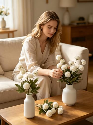 Faux Silk Chrysanthemum, Ivory, 10 Pcs | Artificial Flowers, Mini Fake Mums with Stems, DIY Bouquets, Wedding Centerpieces, Vase Fillers - color: Ivory