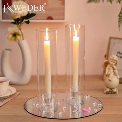 Hurricane Glass Candle Holders: 11.8" Tall Cylinder Cover Set of 6 | for 0.87" Taper, Windproof Chimney Cover, Clear Candlestick Holder for Wedding Table Centrepiece, Party, Birthday, Christmas - size: 11.8" H - 6 Pcs