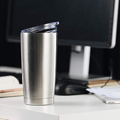 COMOOO 20oz Stainless Steel Tumbler Bulk Double Wall Vacuum Coffee Cup Insulated Travel Mug with Lid and Straw Durable Powder Coated Insulated Coffee Cup for Cold & Hot Drinks (silver, 4 pack - color: Silver