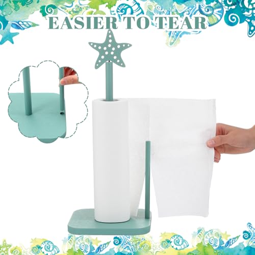 Leinuosen Beach Starfish Paper Towel Holder Rustic Beach Coastal Wooden Paper Towel Holder Turquoise Blue Nautical Ocean Bathroom Accessories Kitchen Roll Stand Organizer Apartment Housewarming Gift - style: Grey Green starfish