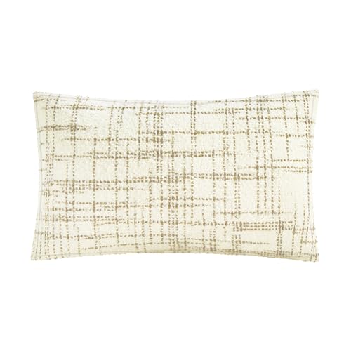 THE-TINOART Modern Boucle Jacquard Pillow Cover - Beige & Cocoa Woven Plaid for Neutral Living Room & Cozy Bed, Luxury Decorative Accent, 12x20 Inches - color: Cocoa Plaid, size: 20" x 12" (Pack of 1)