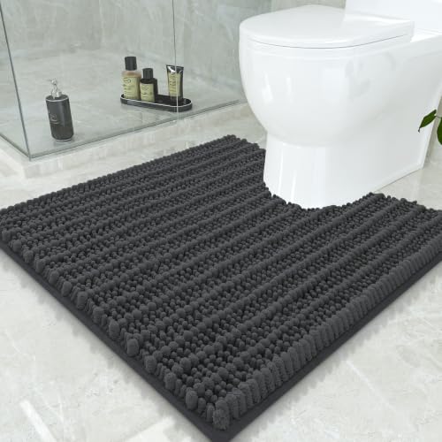 Smiry Bathroom Toilet Rugs U Shaped 24x24, Chenille Bath mats for Toilet | Dark Grey Extra Soft Absorbent Non Slip Rubber Backing Contour Bath Rugs for Toilet, Machine Washable Contoured Bath Mats - color: Dark Grey, size: 24'' X 24''
