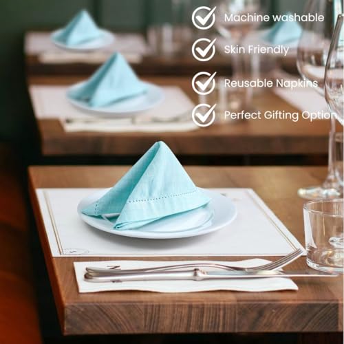 Cloth Dinner Napkins 100% Cotton Set of 6 - Soft Durable Washable - Ideal for Farmhouse Parties Wedding Christmas Easter - Perfect Everyday Use Table Cloth Napkins 18x18 Light Blue - color: Light Blue