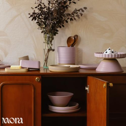 Mora Medium Dishes Set of 4, 35oz Ceramic Pottery Pasta Plate/Wide Bowls - Microwave, Oven and Dishwasher Safe - Dusk - color: Dusk