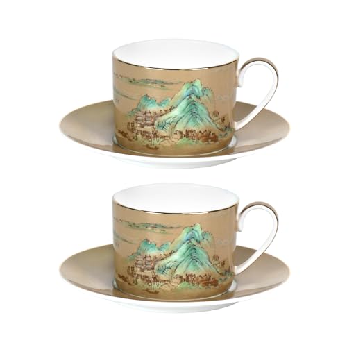 KAMMAK Tea Cups and Saucers Set of 2, Porcelain Coffee Cups, JBE009 | Stackable Espresso Mugs, Ceramic Demitasse for Coffee, Cappuccino, Latte, Americano, Tea - size: 8CZJBE009