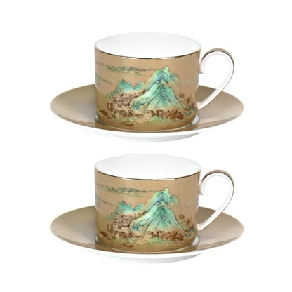 KAMMAK Tea Cups and Saucers Set of 2, Porcelain Coffee Cups, JBE009 | Stackable Espresso Mugs, Ceramic Demitasse for Coffee, Cappuccino, Latte, Americano, Tea - size: 8CZJBE009
