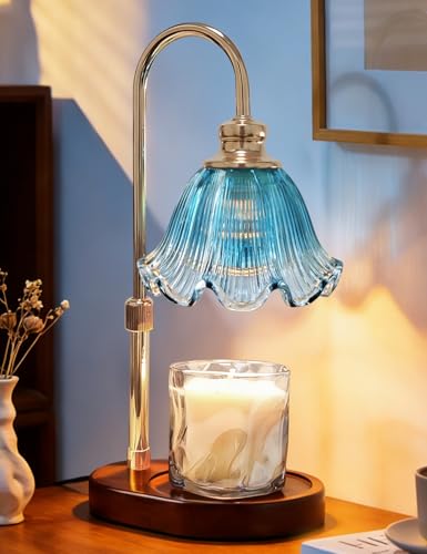 Candle Warmer Lamp with Timer, Christmas Decorations Indoor, Birthday Gifts for Women Mom, Warming Gifts for Office, Dorm, Apartment & New Home Decor - color: Seaside Glass Blue
