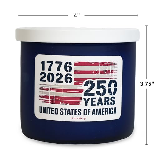 Colonial Candle 250th Anniversary Scented Jar Candle, 3 Wick, 14 oz, 60H Burn - Made in The USA - color: 250th Anniversary
