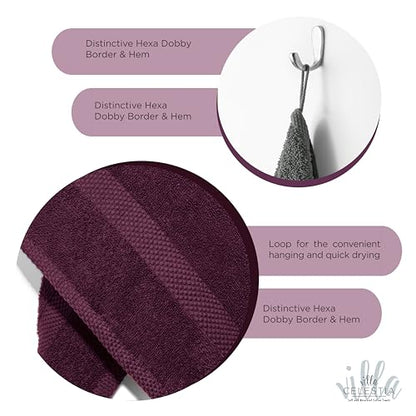 Villa Celestia Cotton Hand Towels Set of 4, 16 x 28, Oeko-TEX Certified, Quick Dry, Burgandy - color: Burgandy, size: Hand Towel - Pack of 4