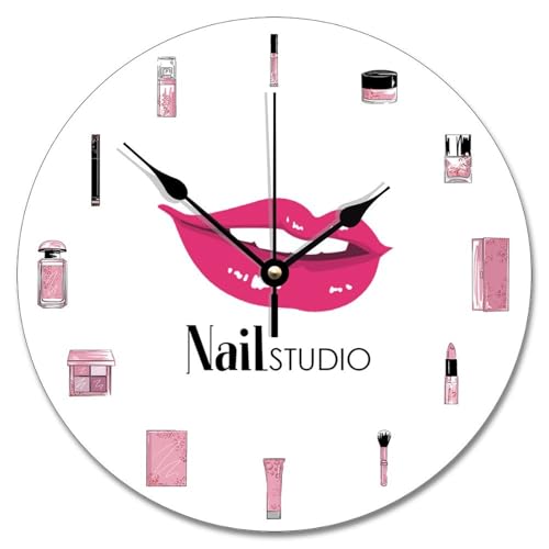 Nail Polish and Equipment Wall Clock Beauty Salon Large Wall Clocks Battery Operated 10 Inch Silent Farmhouse Home Decor Wall Decor for Bedroom Living Room Kitchen School Office - color: Style, size: 10x10 in