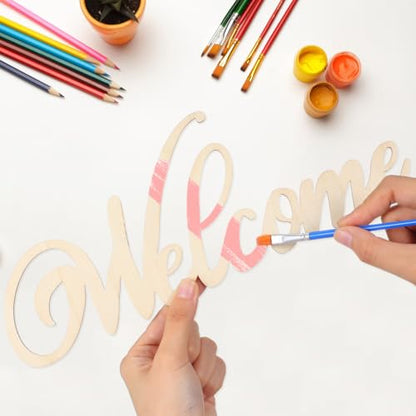 iplusmile 20Pcs Wooden Welcome Sign Wall Decor, Wood Cutout Hanging Art Sign Rustic for Front Door Gallery Home Apartment Kitchen Party Garden Farmhouse Porch, 11.2x4.5 Inch