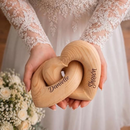 Personalized Interlocking Wooden Hearts, Custom Name Date Engraved Couple Gift, Wedding Anniversary Keepsake, Romantic Decor, Valentine Gift, Bridal Shower Gifts, Engagement Present 5 - color: Design 05