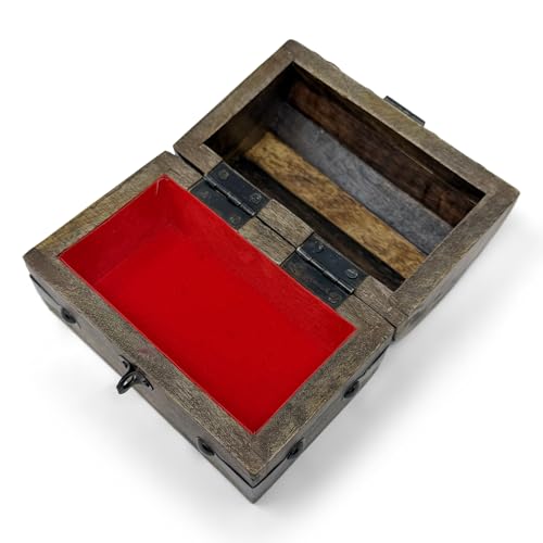 Keepsake Wooden Treasure Chest with Antique Jewelry Lock and Key (Small 5x3x3.25) – Decorative Box, Pirate Wooden Chest, Wood Box with Lid, Rustic Storage Chest - size: Small 5 x 3 x 3.25"