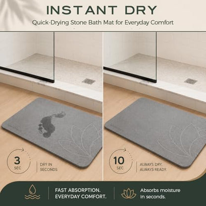 Stone Bath Mat - Diatomaceous Earth, Quick Dry - West Lotus | Non-Slip, Stone Bath Mats for Bathroom, Bath Stone, Diatomite, 23.6"x15.4", Luxury Bath Mat - color: West Lotus