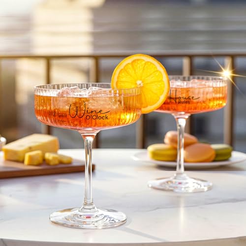 AW BRIDAL 8.5oz Ribbed Coupe Glasses Set of 2, Martini Champagne Glass | Housewarming Gifts for New Home, Wedding Gifts for Couples 2026, Martini Cocktail Glass, Couple Gift for Bridal Shower - style: House Rules & Wine O'Clock