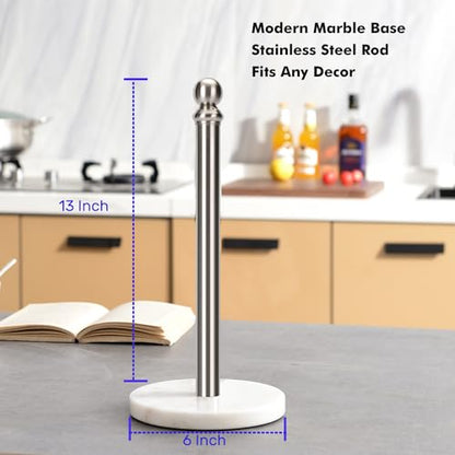 Exilon Paper Towel Holder Countertop with Heavy Marble Base, Standing Paper Towel Roll Holder for Kitchen Bathroom, with Weighted Base for One-Handed Operation - color: Brushed Nickel