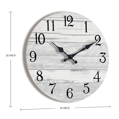 KECYET 16 Inch Wall Clock Battery Operated Gray White Silent Farmhouse | Round analog clock; large easy-read dial for bathroom, kitchen, bedroom & living room; 1 AA battery (not included) - color: Light Gray, size: 16"