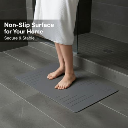 MODHAUS Diatomite Stone Bath Mat, Fast Drying Natural Bathroom Mat, Eco Friendly Non Slip Super Absorbent Bathroom Floor Mat, Easy Clean Stone Bath Mats for Bathroom (23.6" x 15.6”) (Dark Gray) - color: Dark Gray
