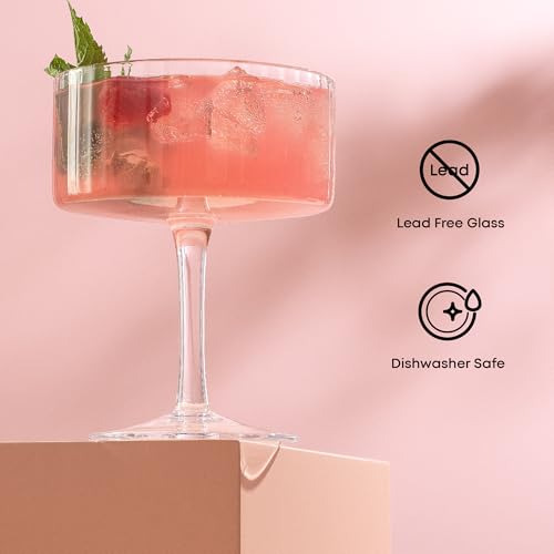 JoyJolt Elle Fluted 10oz Coupe Glass Set of 2, Unique Champagne Glasses for Cocktails and Martinis, Ribbed Vintage Style Drinking Glasses - style: Coupe Glasses