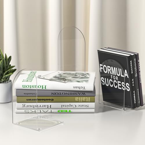 Acrylic Bookends 4 Pieces, Clear Bookends for Shelves, Book Ends for Shelves and Desktop Organizer, Transparent Shelf Book Stopper to Hold Books for Home Office Supplies - style: 4 Pieces Acrylic Bookends