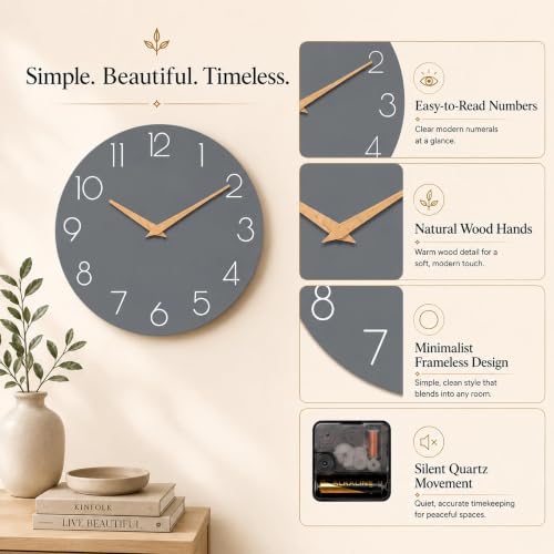 cicininc 8 Inch Battery Operated Wall Clock, Silent Analog, Gray | Kitchen | Office | Bedroom | Bathroom | Small Size | Easy-to-read Numbers - color: A_gray, size: 8"