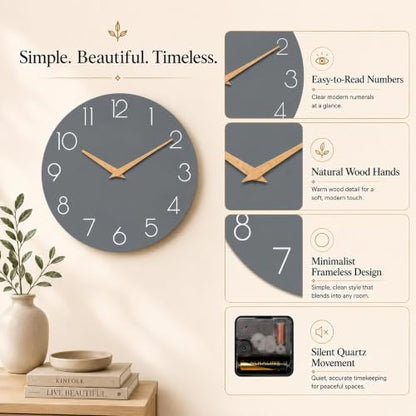 cicininc 8 Inch Battery Operated Wall Clock, Silent Analog, Gray | Kitchen | Office | Bedroom | Bathroom | Small Size | Easy-to-read Numbers - color: A_gray, size: 8"