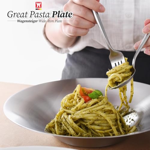 WAGENSTEIGER A Set of 4 Stainless Steel Dinner Plates, Salad Bowls, Spaghetti Serving Platters, Buffet Party Pans, Catering Trays, Classic Brushed Finish, Great for Both Hot & Cold Dishes (4)