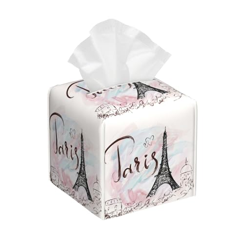 Tissue Box Cover Square,Paris Eiffel Tower Tissue Box Holder Waterproof Leather Facial Paper Case Modern Home Decoration for Bedroom Dresser Night Stand Office Desk - color: Color3