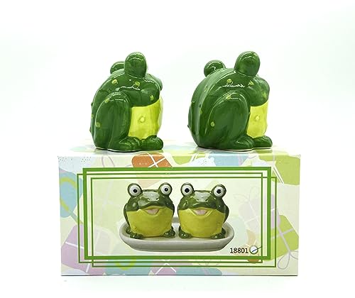 Novelty Ceramic Animal Salt and Pepper Shakers Set. (frog)