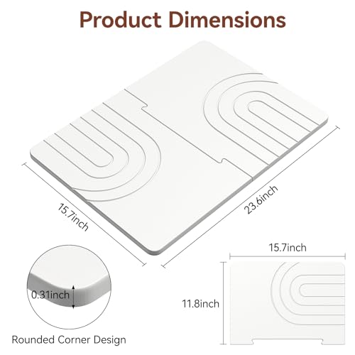 Luxspire Large Stone Dish Drying Mat for Kitchen Counter 24"x16", White | Diatomaceous earth for fast water absorption, Non-slip shower pad, Can be used as a dish drying mat in kitchen, - color: D-white